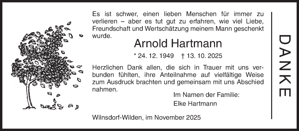  Traueranzeige für Arnold Hartmann vom 22.11.2025 aus Siegener Zeitung