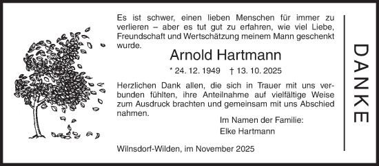 Traueranzeige von Arnold Hartmann von Siegener Zeitung