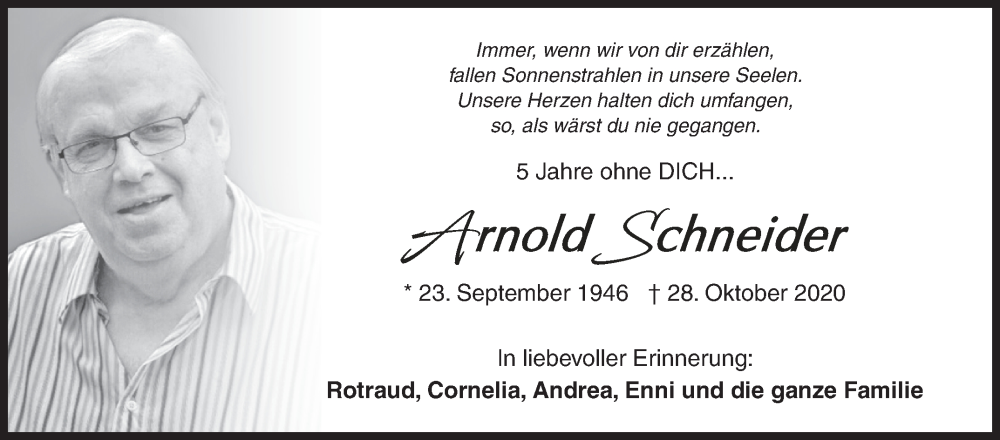  Traueranzeige für Arnold Schneider vom 28.10.2025 aus Siegener Zeitung