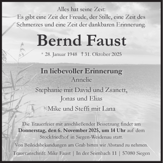 Traueranzeige von Bernd Faust von Siegener Zeitung