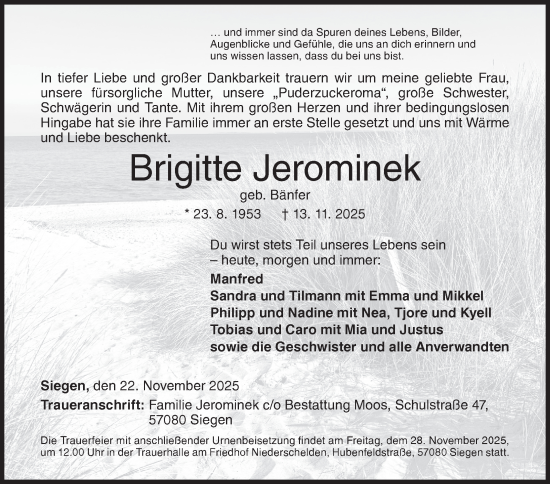 Traueranzeige von Brigitte Jerominek von Siegener Zeitung