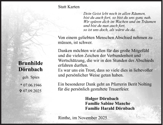 Traueranzeige von Brunhilde Dörnbach von Siegener Zeitung
