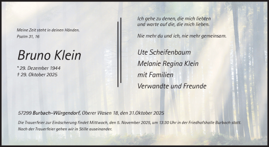 Traueranzeige von Bruno Klein von Siegener Zeitung