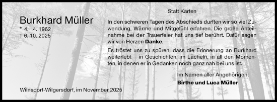 Traueranzeige von Burkhard Müller von Siegener Zeitung