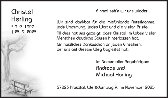 Traueranzeige von Christel Herling von Siegener Zeitung