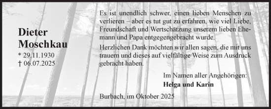 Traueranzeige von Dieter Moschkau von Siegener Zeitung