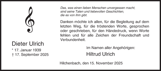 Traueranzeige von Dieter Ulrich von Siegener Zeitung