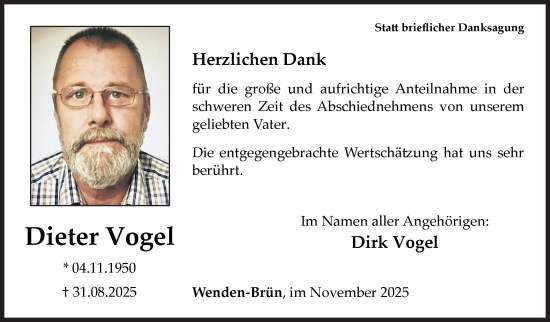 Traueranzeige von Dieter Vogel von Siegener Zeitung