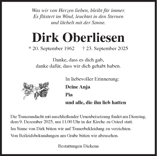 Traueranzeige von Dirk Oberliesen von Siegener Zeitung