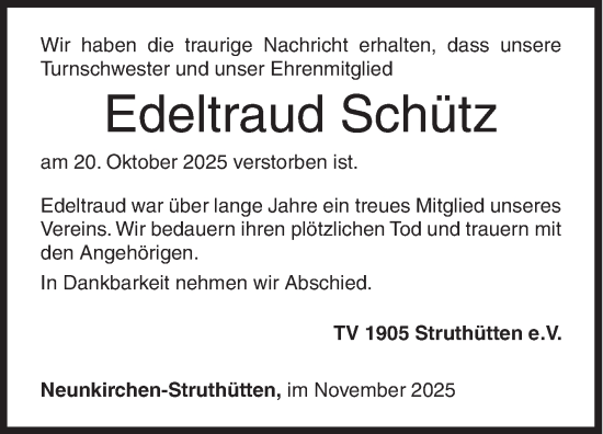 Traueranzeige von Edeltraud Schütz von Siegener Zeitung