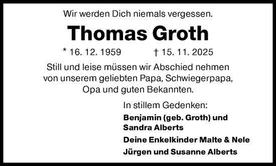 Traueranzeige von Thomas Groth von Siegener Zeitung