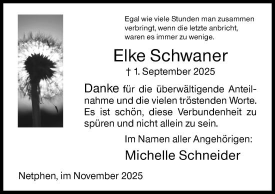 Traueranzeige von Elke Schwaner von Siegener Zeitung