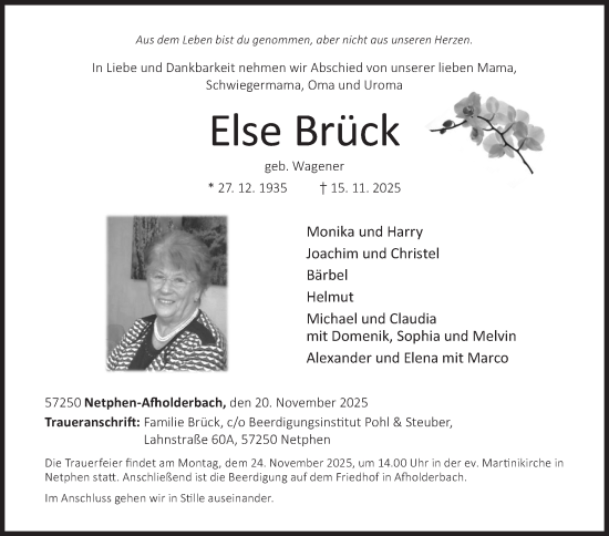 Traueranzeige von Else Brück von Siegener Zeitung