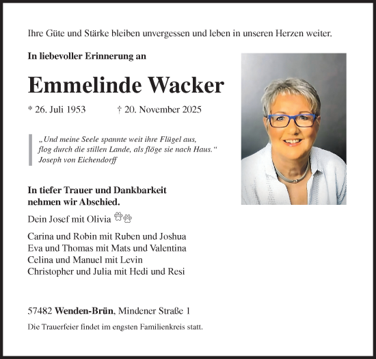 Traueranzeige von Emmelinde Wacker von Siegener Zeitung