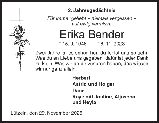 Traueranzeige von Erika Bender von Siegener Zeitung