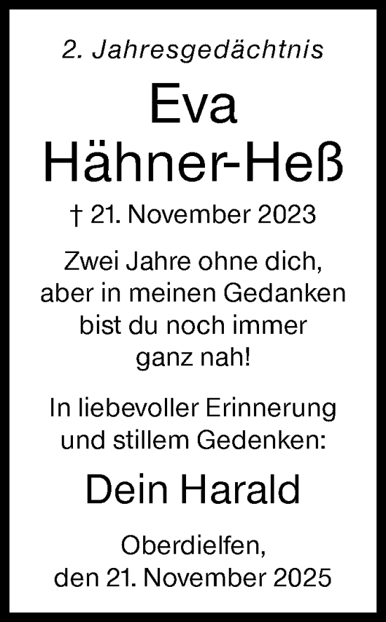 Traueranzeige von Eva Hähner-Heß von Siegener Zeitung