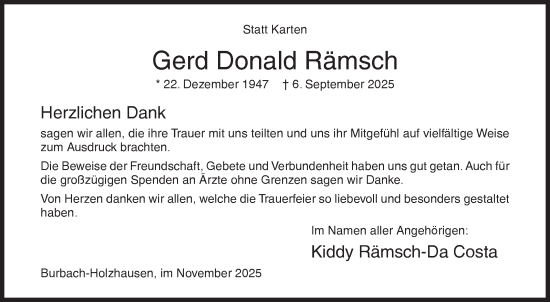 Traueranzeige von Gerd Donald Rämsch von Siegener Zeitung