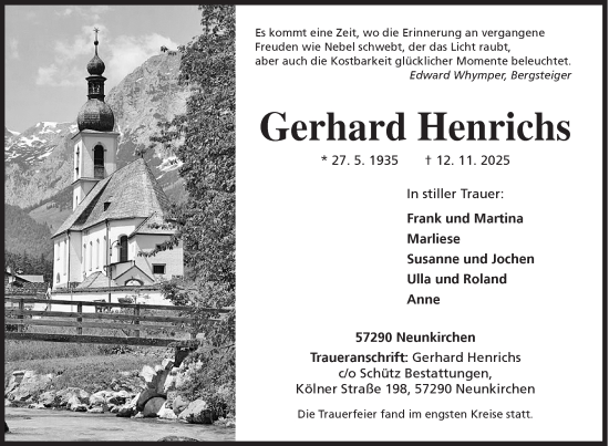 Traueranzeige von Gerhard Henrichs von Siegener Zeitung