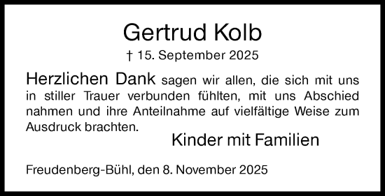 Traueranzeige von Gertrud Kolb von Siegener Zeitung