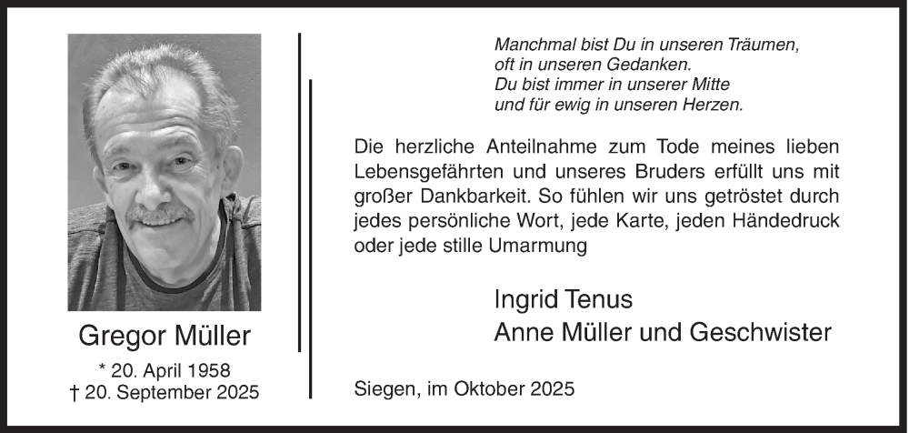  Traueranzeige für Gregor Müller vom 31.10.2025 aus Siegener Zeitung