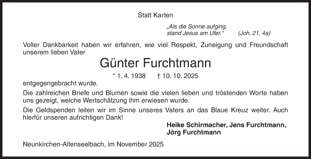  Traueranzeige für Günter Furchtmann vom 22.11.2025 aus Siegener Zeitung