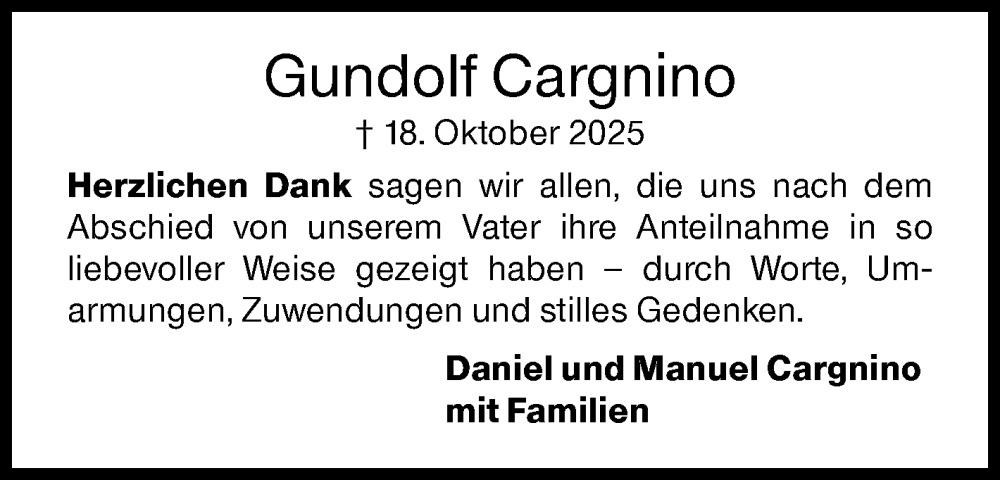  Traueranzeige für Gundolf Cargnino vom 15.11.2025 aus Siegener Zeitung