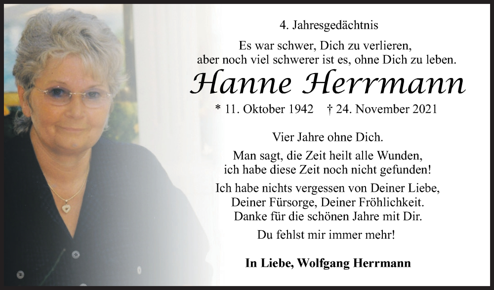  Traueranzeige für Hanne Herrmann vom 22.11.2025 aus Siegener Zeitung