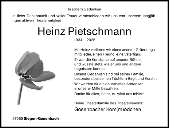 Traueranzeige von Heinz Pietschmann von Siegener Zeitung