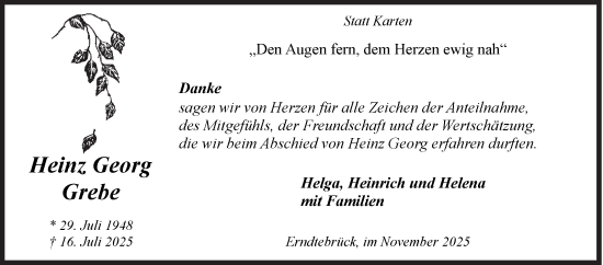 Traueranzeige von Heinz Georg Grebe von Siegener Zeitung
