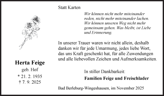 Traueranzeige von Herta Feige von Siegener Zeitung
