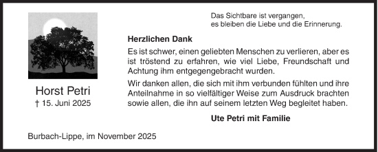 Traueranzeige von Horst Petri von Siegener Zeitung