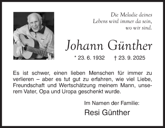 Traueranzeige von Johann Günther von Siegener Zeitung