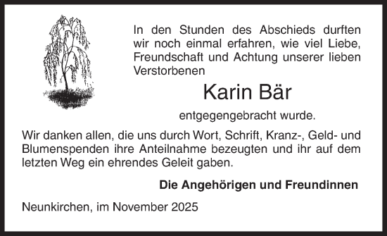 Traueranzeige von Karin Bär von Siegener Zeitung