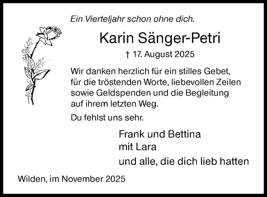 Traueranzeige von Karin Sänger-Petri von Siegener Zeitung