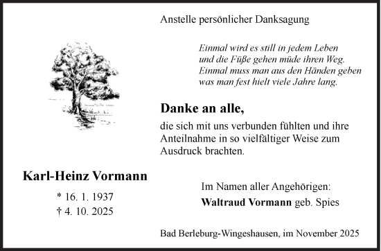 Traueranzeige von Karl-Heinz Vormann von Siegener Zeitung