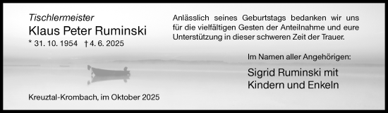 Traueranzeige von Klaus Peter Ruminski von Siegener Zeitung