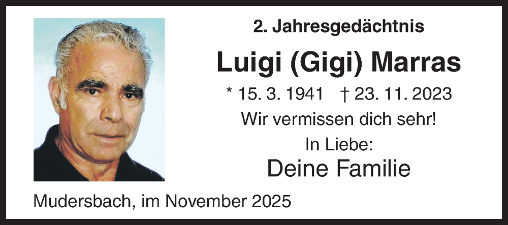  Traueranzeige für Luigi  Marras vom 24.11.2025 aus Siegener Zeitung