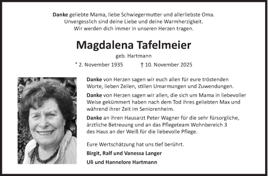 Traueranzeige von Magdalena Tafelmeier von Siegener Zeitung