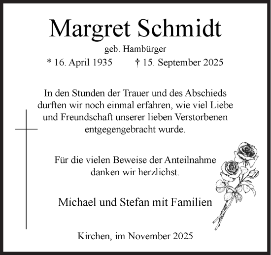 Traueranzeige von Margret Schmidt von Siegener Zeitung