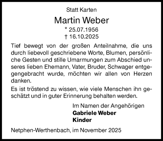 Traueranzeige von Martin Weber von Siegener Zeitung