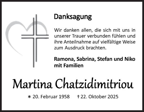 Traueranzeige von Martina Chatzidimitriou von Siegener Zeitung