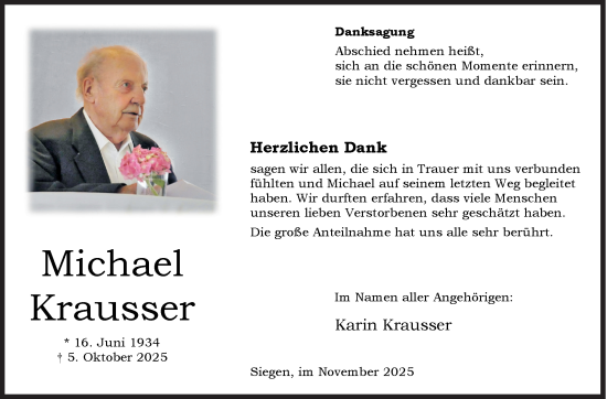 Traueranzeige von Michael Krausser von Siegener Zeitung
