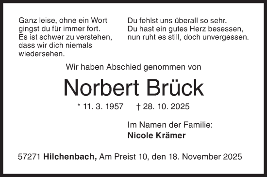 Traueranzeige von Norbert Brück von Siegener Zeitung