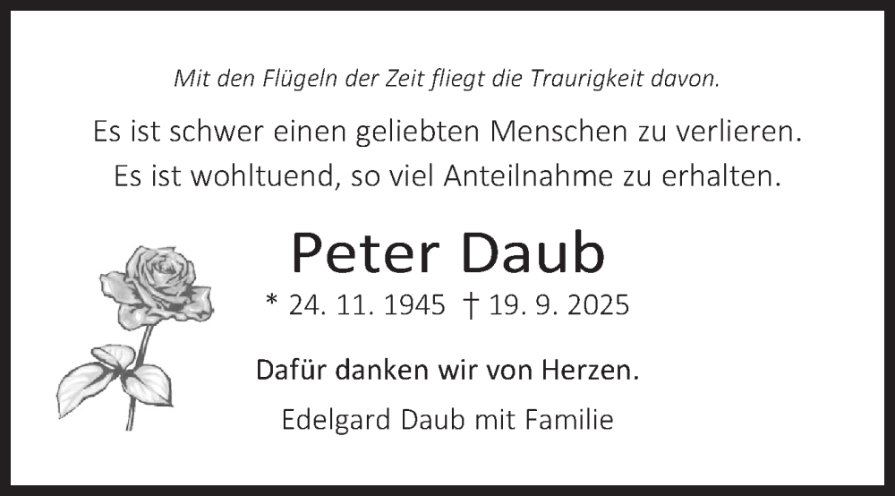  Traueranzeige für Peter Daub vom 10.11.2025 aus Siegener Zeitung