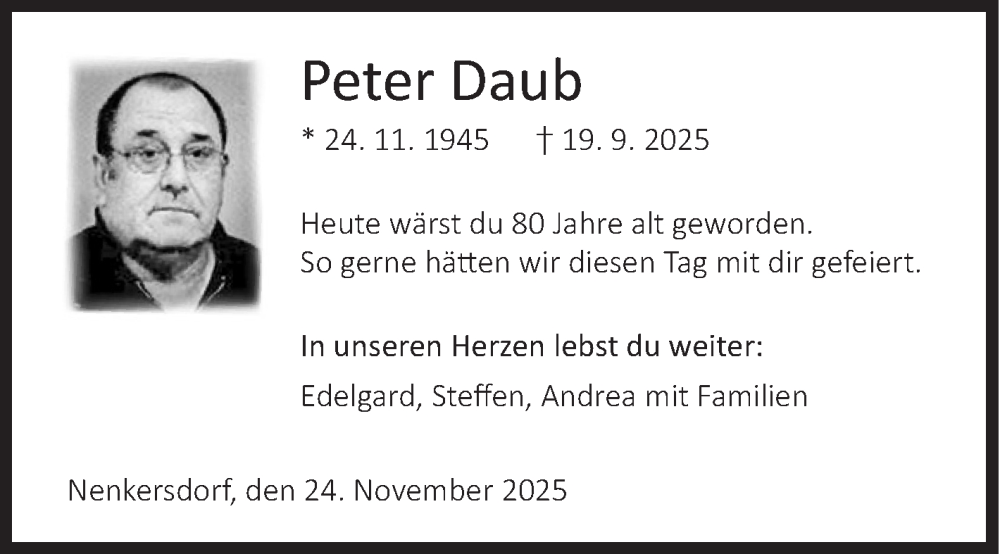  Traueranzeige für Peter Daub vom 24.11.2025 aus Siegener Zeitung