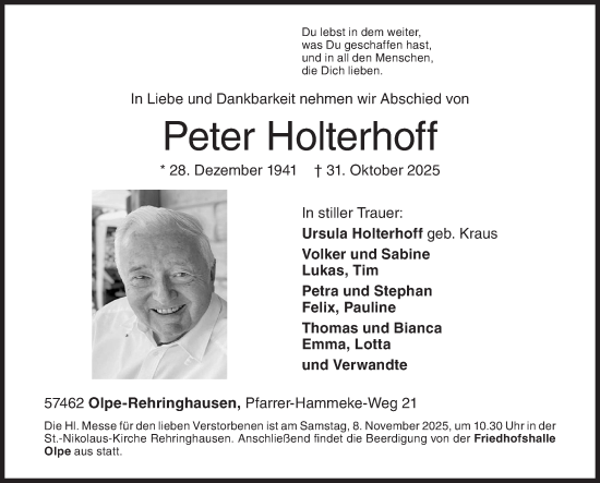 Traueranzeige von Peter Holterhoff von Siegener Zeitung