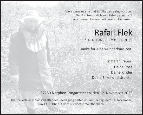 Traueranzeige von Rafail Flek von Siegener Zeitung