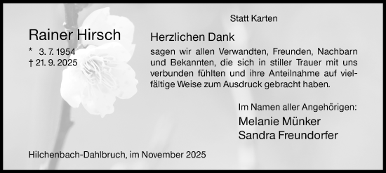 Traueranzeige von Rainer Hirsch von Siegener Zeitung
