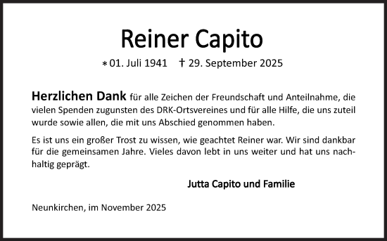 Traueranzeige von Reiner Capito von Siegener Zeitung