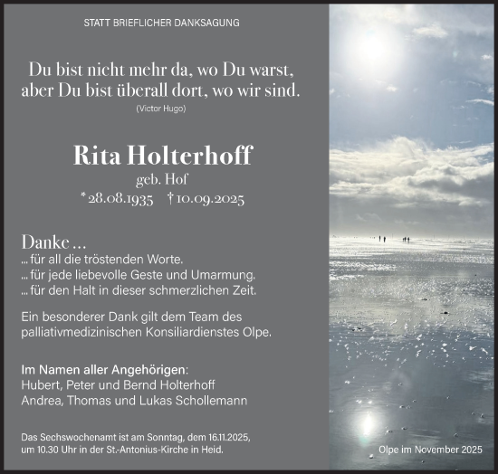 Traueranzeige von Rita Holterhoff von Siegener Zeitung